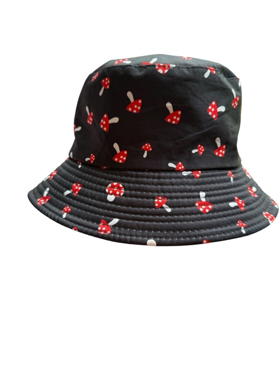 The Unbranded Brand Accessories - NWOT Black Bucket Hat with Red Mushroom Print